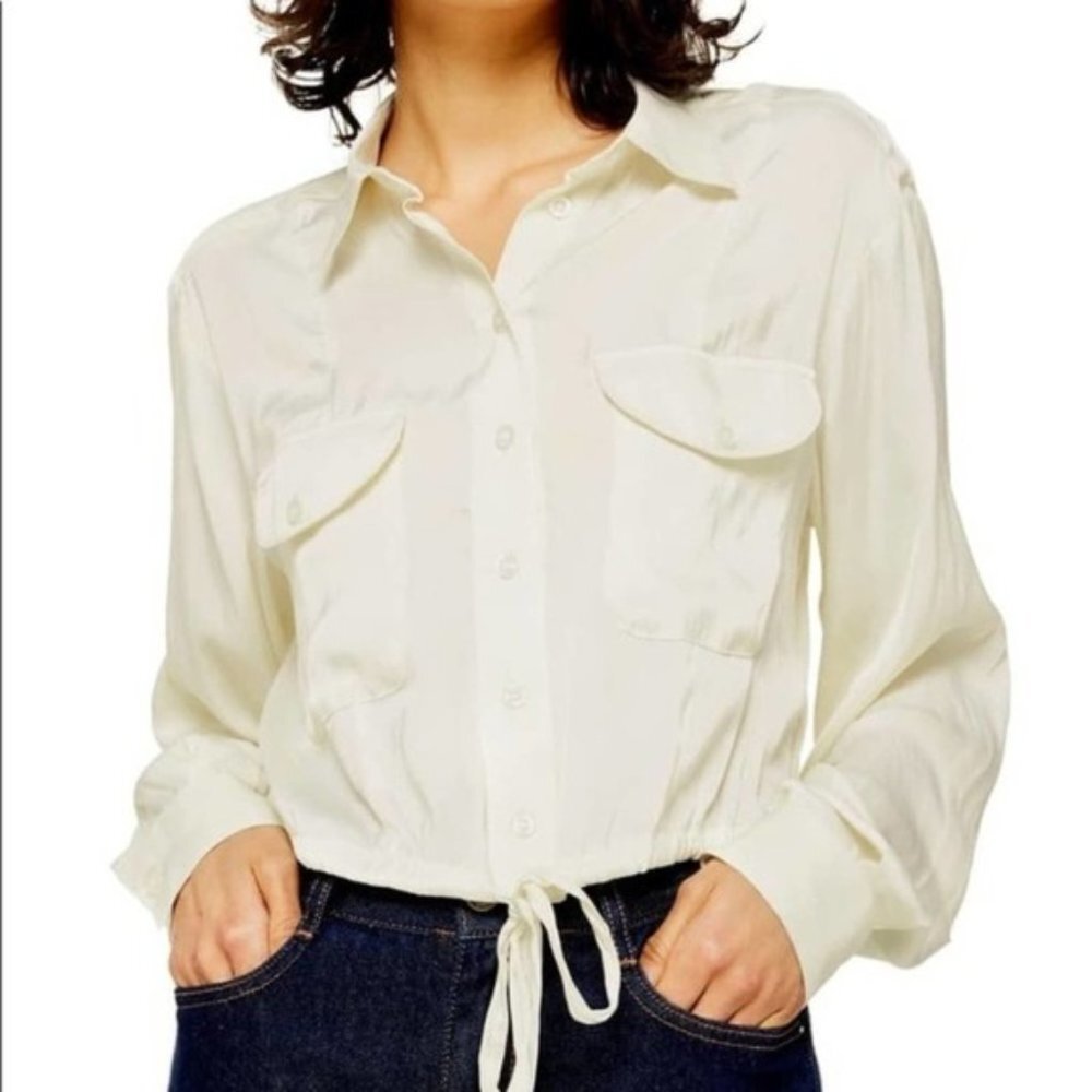 Topshop Cream Button-Up Blouse - Picture 1 of 16